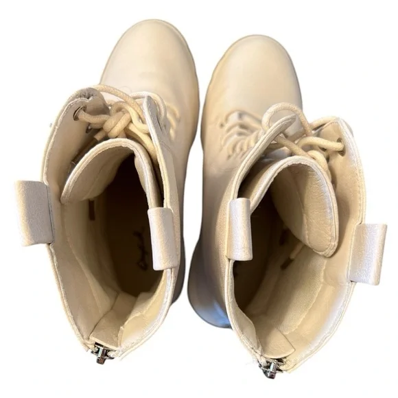 Qupid Renley Wide Heel Combat Boots cream size 6 - Picture 4 of 6